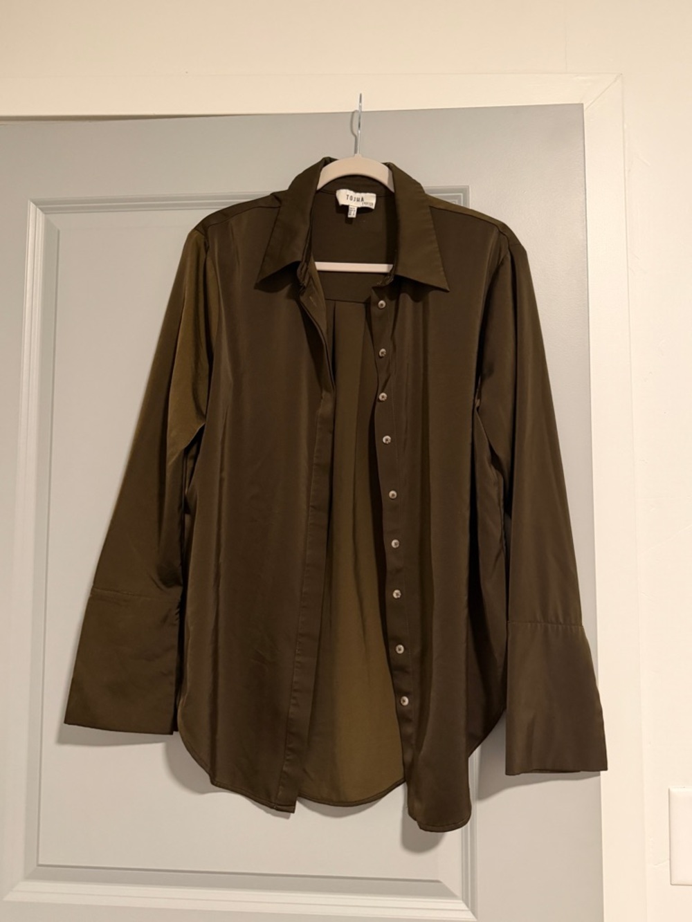 Silky Olive Colored Button Down